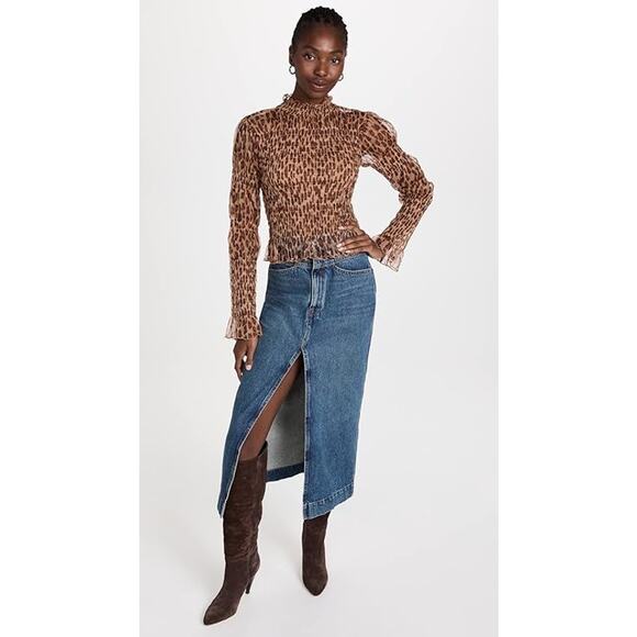 Free People Hello There Mesh Smocked Top Leopard Size Small - Picture 2 of 12